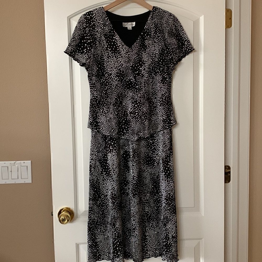 Vintage dress polka dot black layered ruffled maxi dressbarn 8